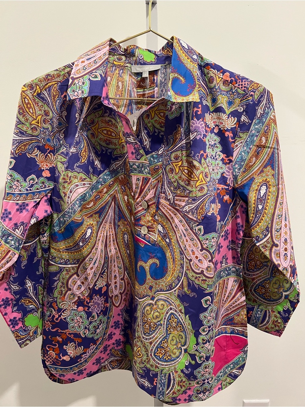 Hinson Wu Aileen Bright Cameo Paisley Shirt Size 4 Button Back Cotton Stretch - Picture 3 of 4